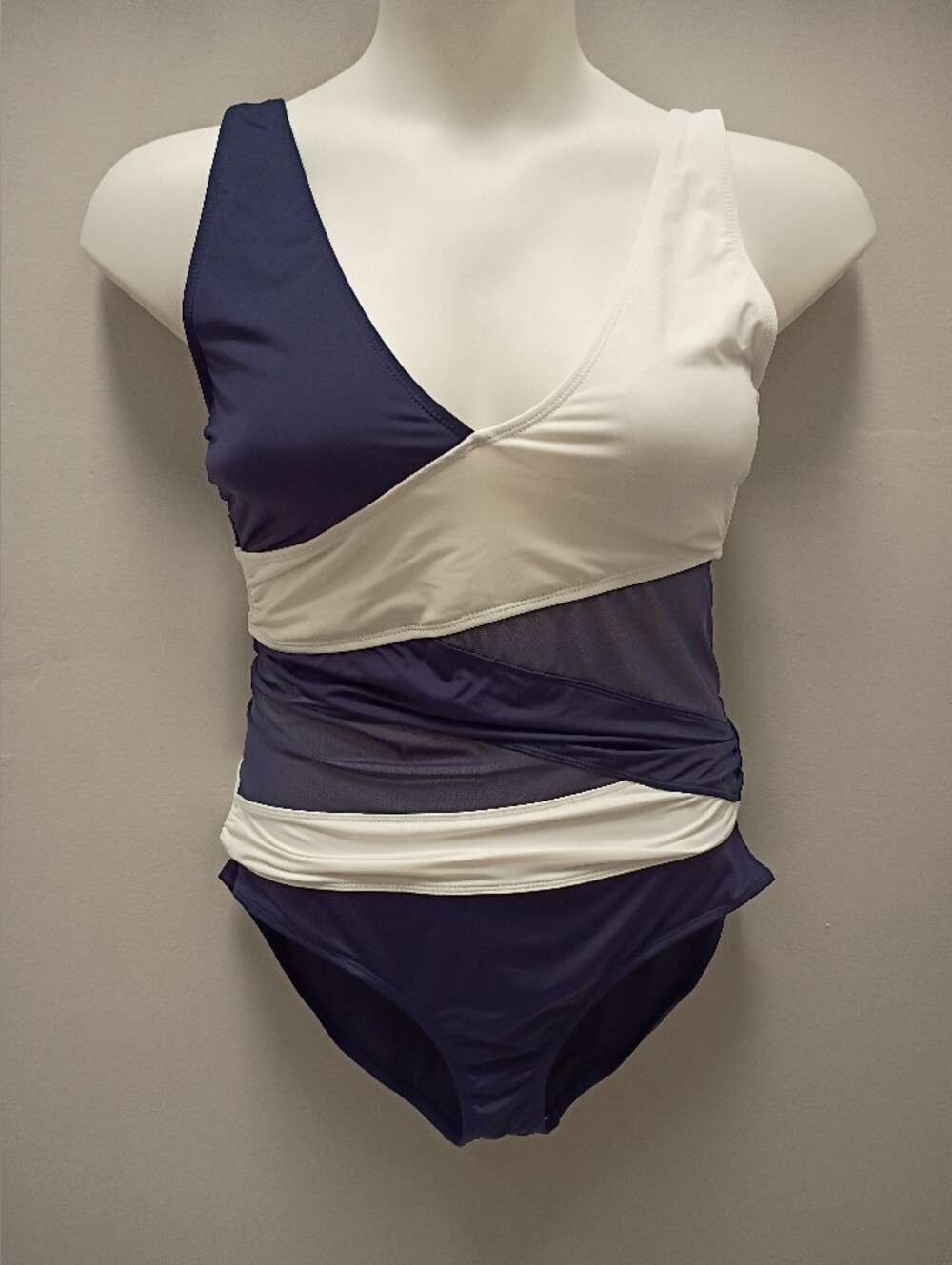Anne Cole's Colorblock V-Neck One-Piece Swimsuit in Navy and White
